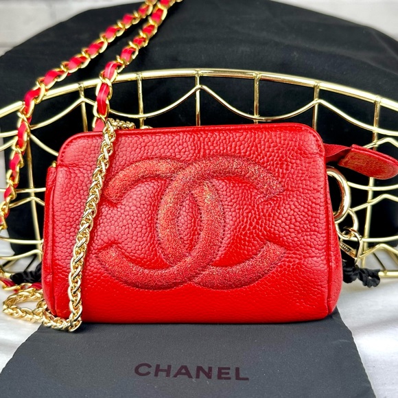 CHANEL Bags Chanel Red Caviar Leather Mini Bag Wristlet Crossbody